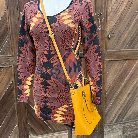 Free People Huntress of the moon Boho Geometric Patterned Long Sleeve Dress S - Picture 6 of 7